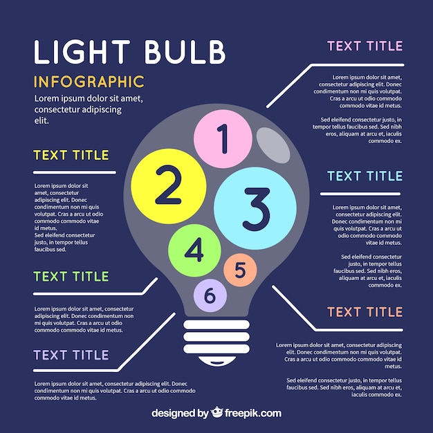 Infográfico de lâmpada colorida em estilo simples