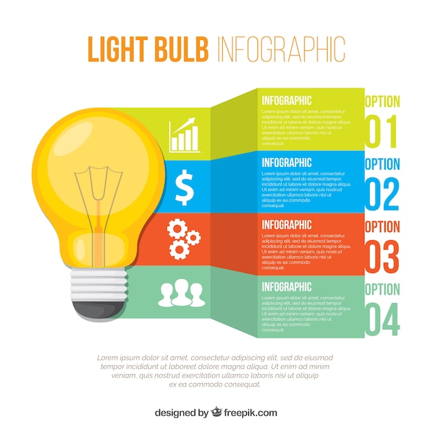 Infográfico de lâmpada colorida