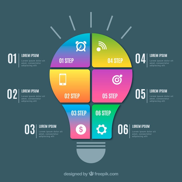 Vetor grátis infográfico de lâmpada com elementos em estilo simples