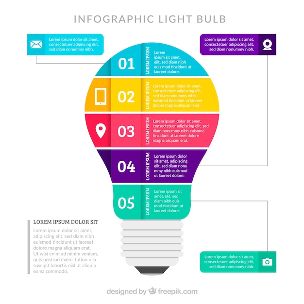 Infográfico de lâmpada com elementos