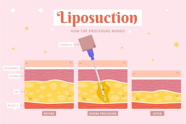 Vetor grátis infográfico de lipoaspiração de design plano desenhado à mão