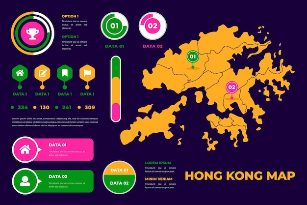 Vetor grátis infográfico de mapa de hong kong de estilo linear