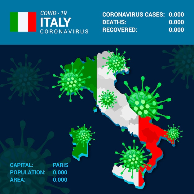 Infográfico de mapa de país de coronavírus para a itália