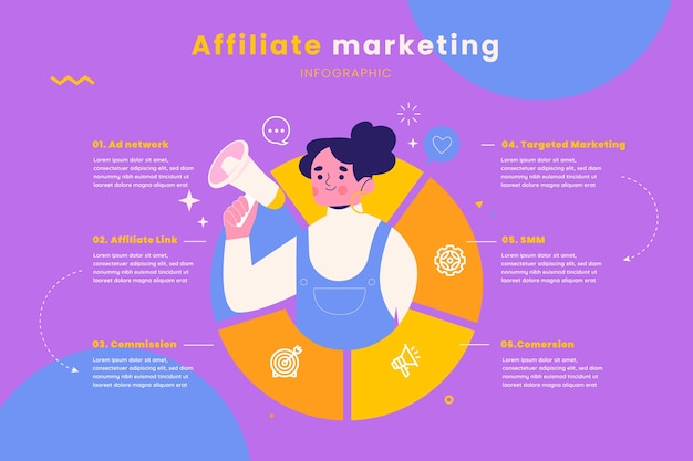 Vetor grátis infográfico de marketing de afiliados de design plano desenhado à mão