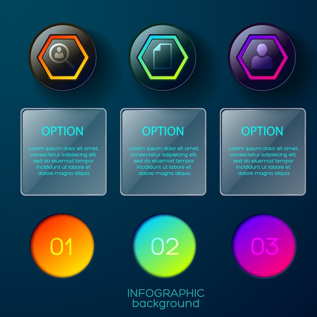 Infográfico de negócios com nove objetos, pictogramas de ícones coloridos em gradiente e molduras quadradas com texto editável