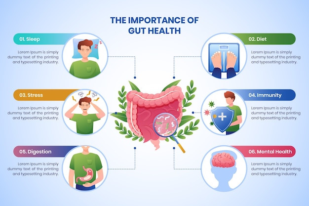 Infográfico de probióticos e prebióticos gradientes