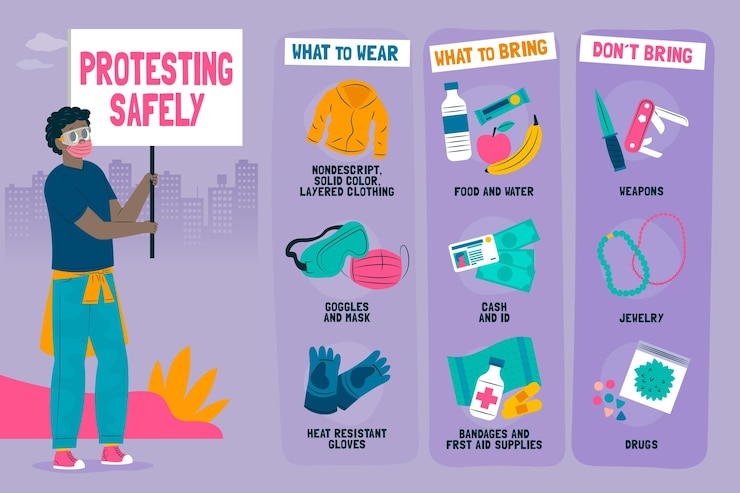 Vetor grátis infográfico de protesto com segurança