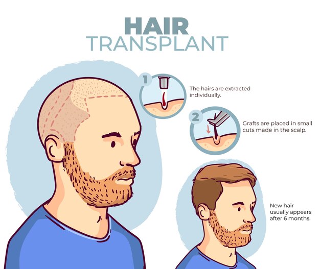 Infográfico de transplante de cabelo desenhado à mão