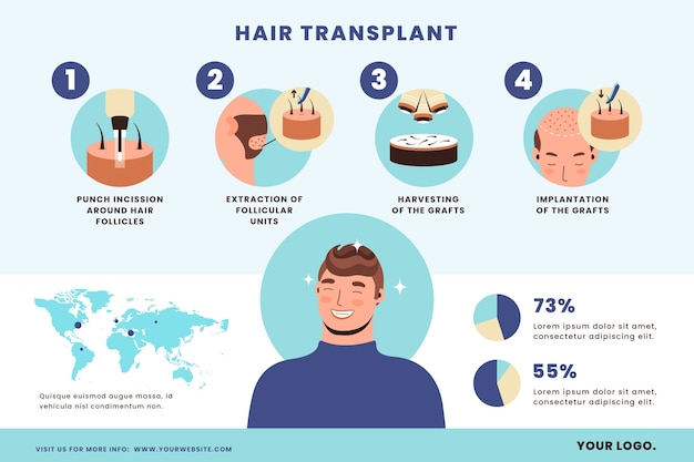 Vetor grátis infográfico de transplante de cabelo