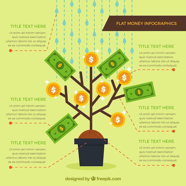Infográfico dinheiro com plantas decorativas