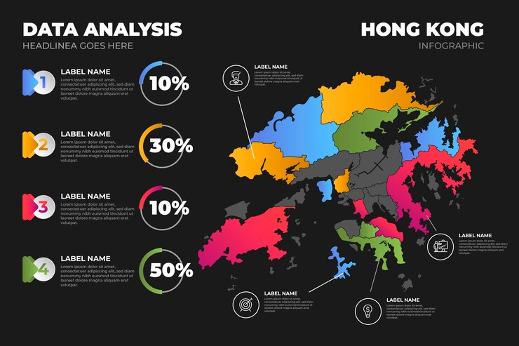 Vetor grátis infográfico do mapa de hong kong com gradiente colorido