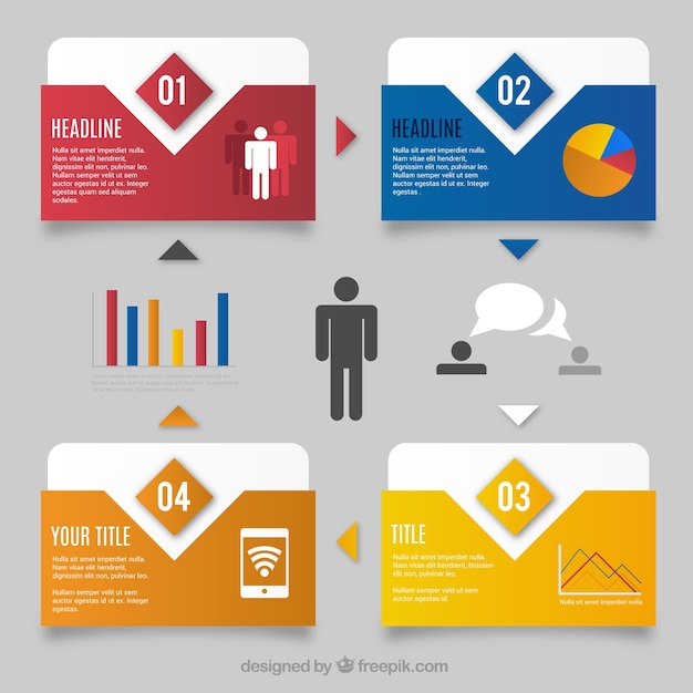 Vetor grátis infográfico fluxo de trabalho com bandeiras coloridas