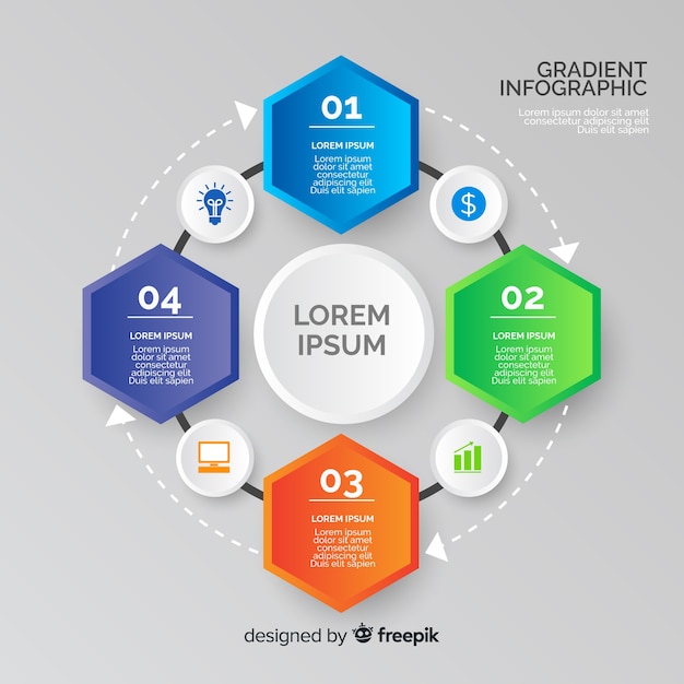 Infográfico gradiente com formas de hexágono