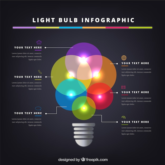 Vetor grátis infográfico lâmpada impressionante com círculos brilhantes