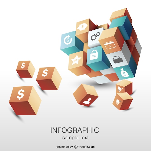 Infográfico modelo 3d cúbica