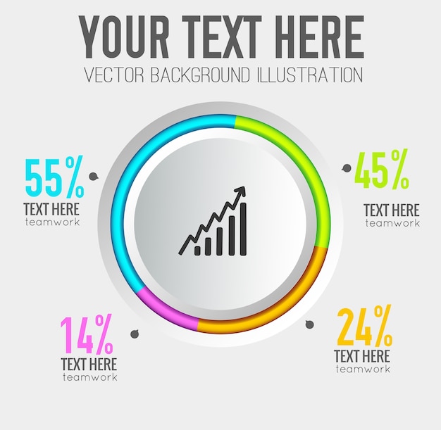 Vetor grátis infográficos abstratos de negócios com ícone gráfico de borda colorida de botão redondo cinza e porcentagem