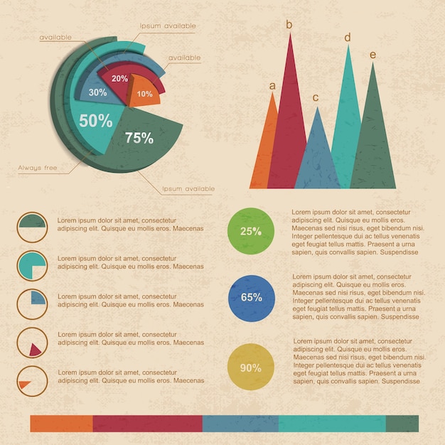 Infográficos bege com vários tipos de gráficos de negócios para apresentações em formato colorido