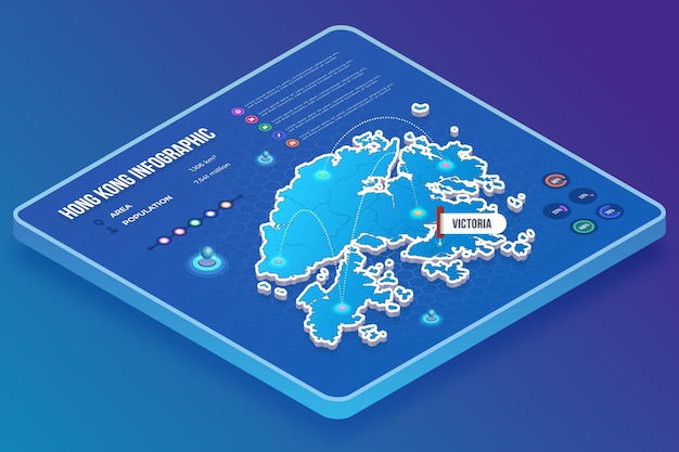 Infográficos do mapa de hong kong de estilo isométrico