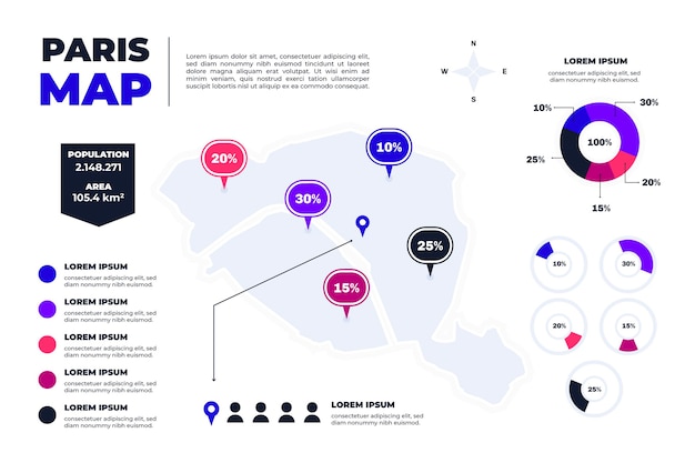 Infográficos do mapa de paris plana