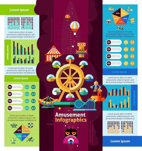 Vetor grátis infográficos do parque de diversões