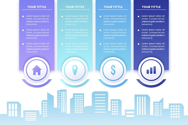 Infográficos imobiliários de estilo gradiente