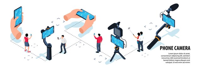 Infográficos isométricos da câmera do telefone