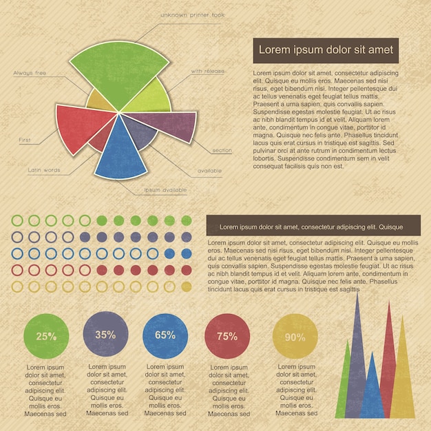 Vetor grátis infográficos vintage com diagramas e gráficos de negócios