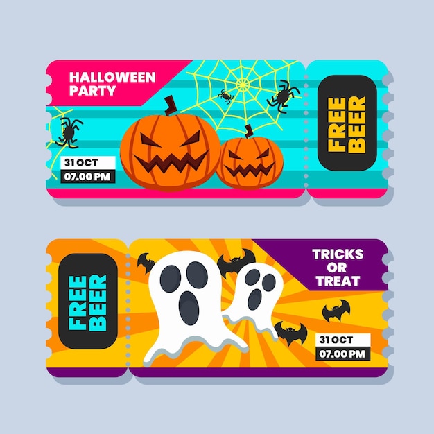 Ingressos de halloween de design plano