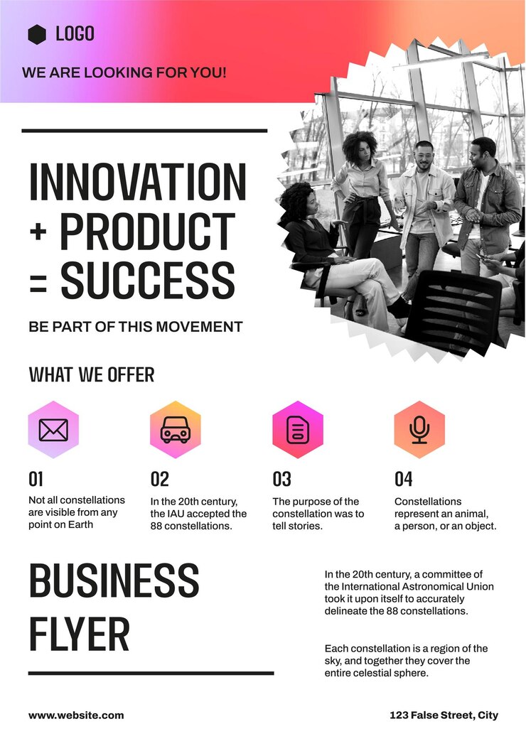 Vetor grátis inovação de produtos e sucesso flyer de negócios