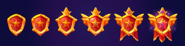 Vetor grátis insignia em forma de escudo com estrela para a classificação do nível do jogo