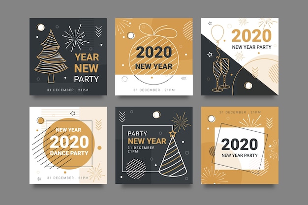 Vetor grátis instagram colorido postar 2020 ano novo com desenhos de árvores