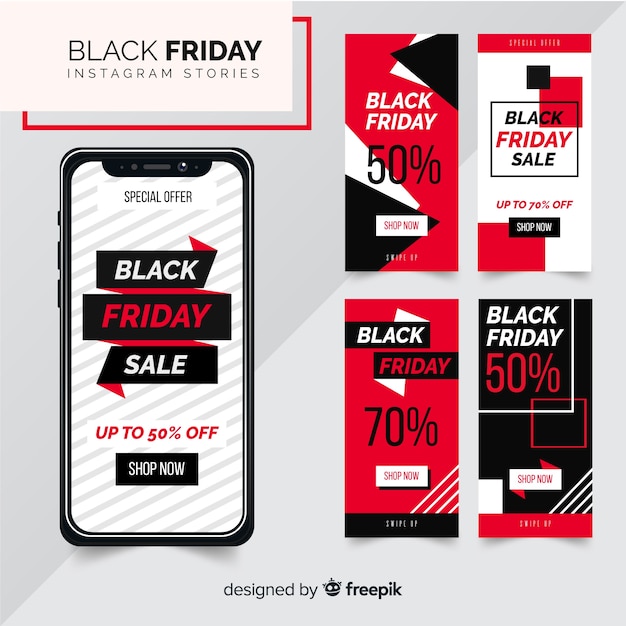 Vetor grátis instagram stories black friday set