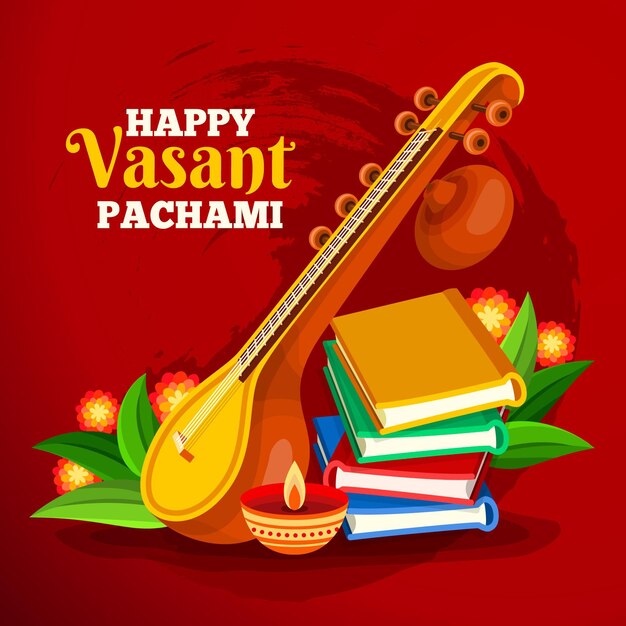 Instrumentos e livros do festival vasant panchami