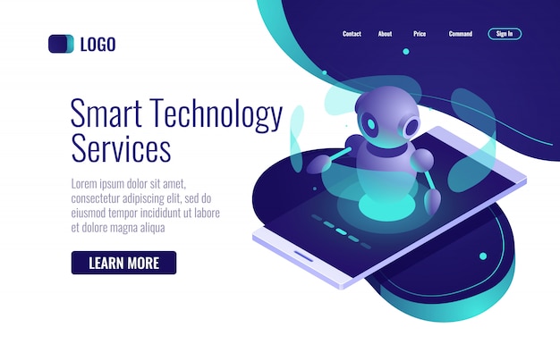 Inteligente ícone de tecnologia isométrica, assistente de robô de inteligência artificial, chatbot
