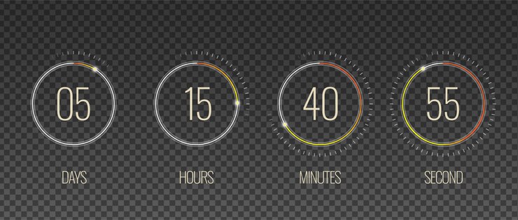 Vetor grátis interface de contagem regressiva transparente conjunto com símbolos de hora e minuto realista isolado