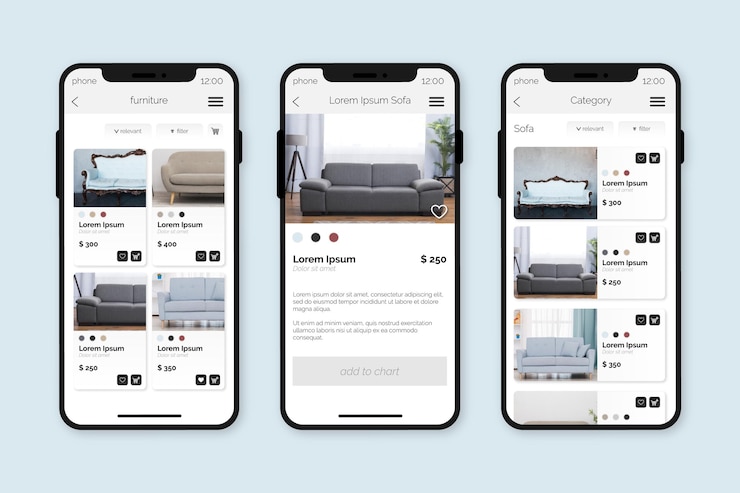 Vetor grátis interface do aplicativo de compras de móveis
