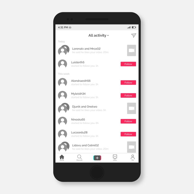Interface moderna do aplicativo tiktok no smartphone