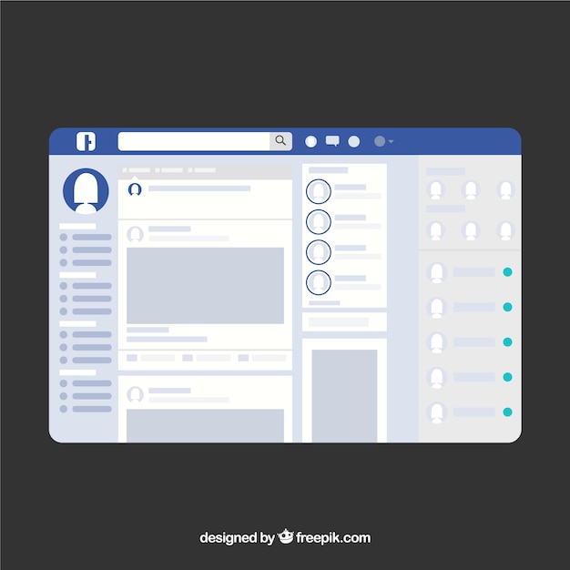 Interface web do facebook com design minimalista