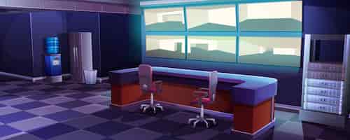 Vetor grátis interior da sala de cctv de controle de segurança dos desenhos animados com monitores de exibição
