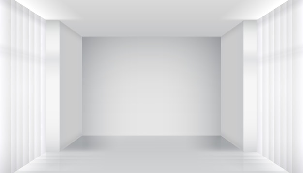 Interior da sala vazia. Prédio claro, apartamento branco, arquitetura por dentro. Ilustração vetorial