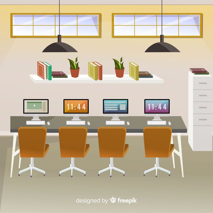 Vetor grátis interior de escritório moderno com design liso
