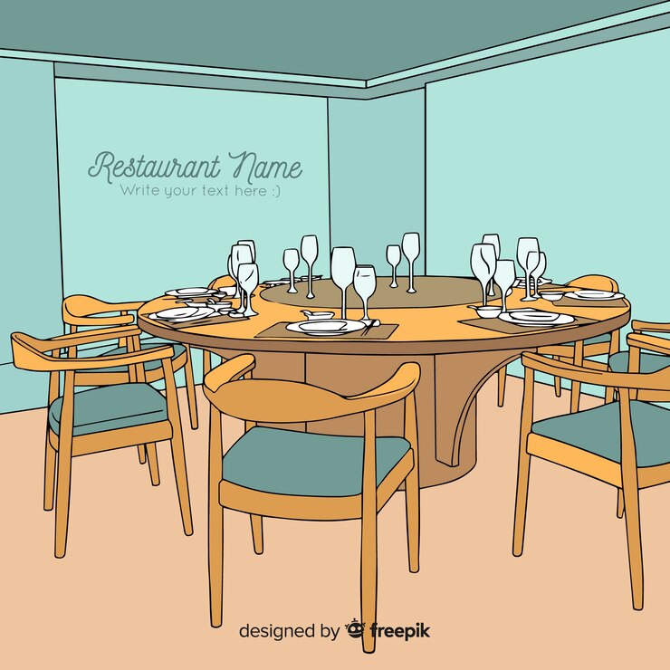 Vetor grátis interior de restaurante moderno mão desenhada