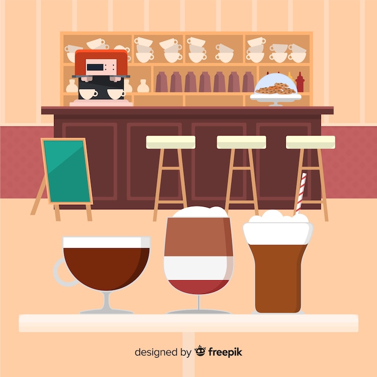 Vetor grátis interior elegante café com design plano