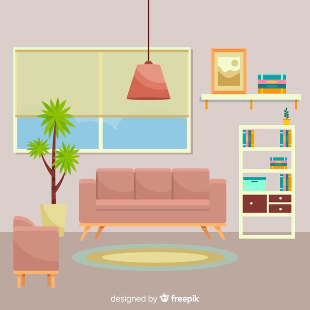 Vetor grátis interior elegante sala de estar com design plano