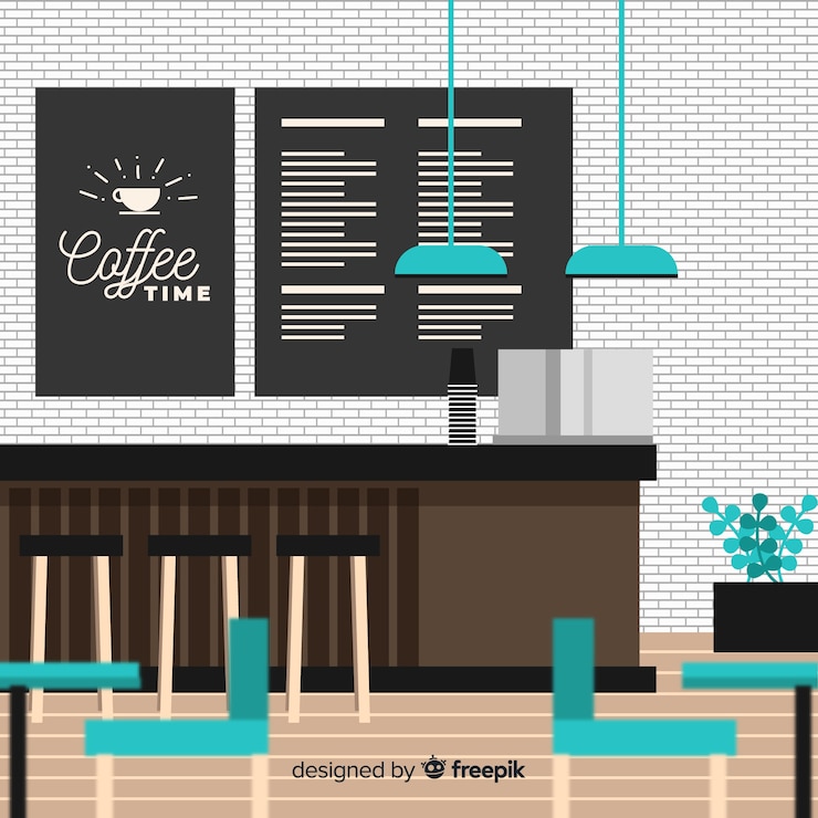 Vetor grátis interior moderno café com design plano