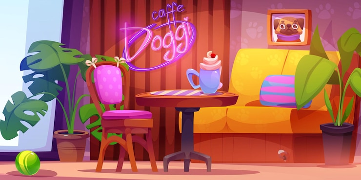 Vetor grátis interiores de cafés amigáveis a cães