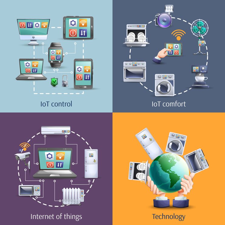 Vetor grátis internet das coisas 4 ícones planas