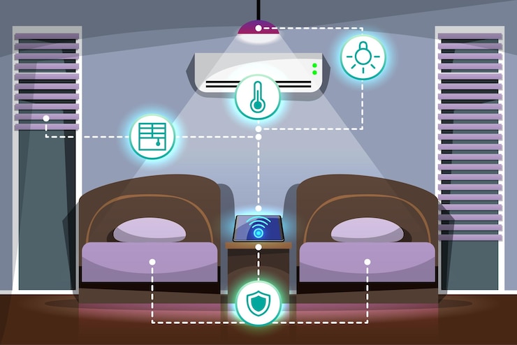 Vetor grátis internet das coisas iot conexão inteligente e dispositivo de controle na rede da indústria e residente em qualquer lugar a qualquer hora qualquer pessoa e qualquer negócio com internet tecnologia de ti para futurista do mundo