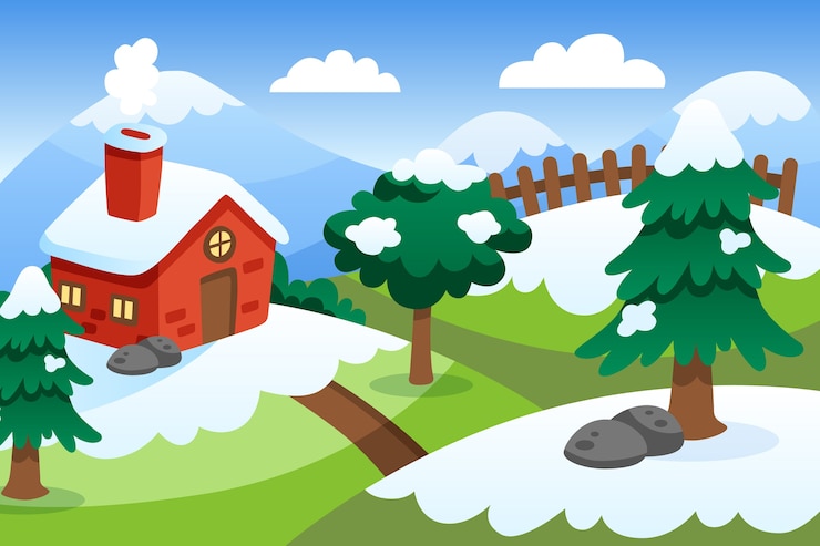 Vetor grátis inverno de paisagem em design plano