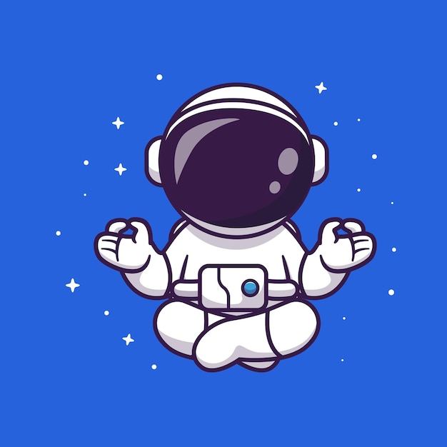 Ioga de meditação de astronauta bonito no espaço dos desenhos animados ilustração em vetor ícone. conceito de ícone de esporte de ciência